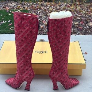 Fendi Red Diagonal FF Karligraphy Boots - Size 36 👢